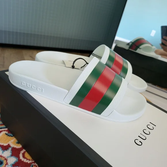 Gucci White, Green, and Red Sandals